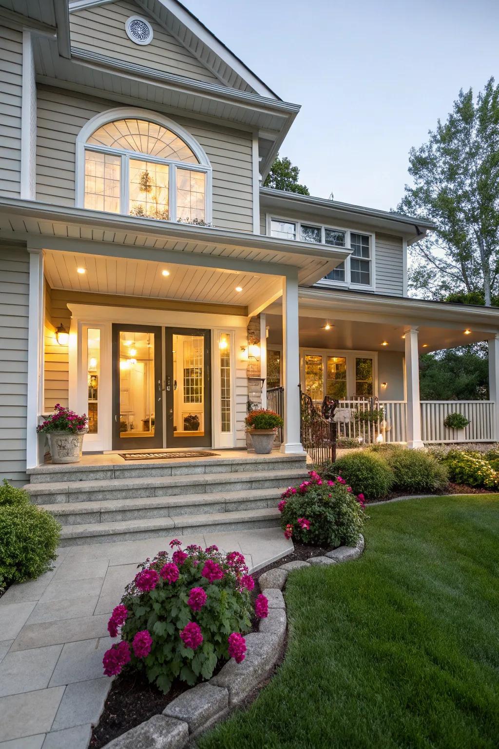 Glass doors creating open feel.