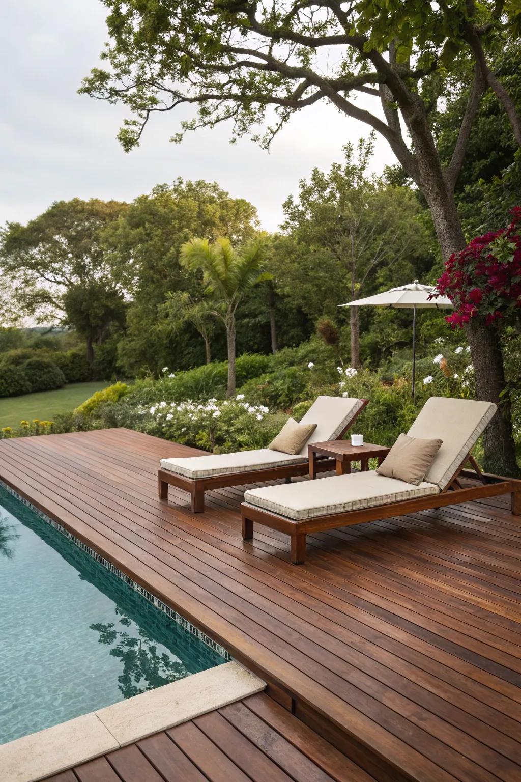 Mahogany decking provides sophisticated elegance.