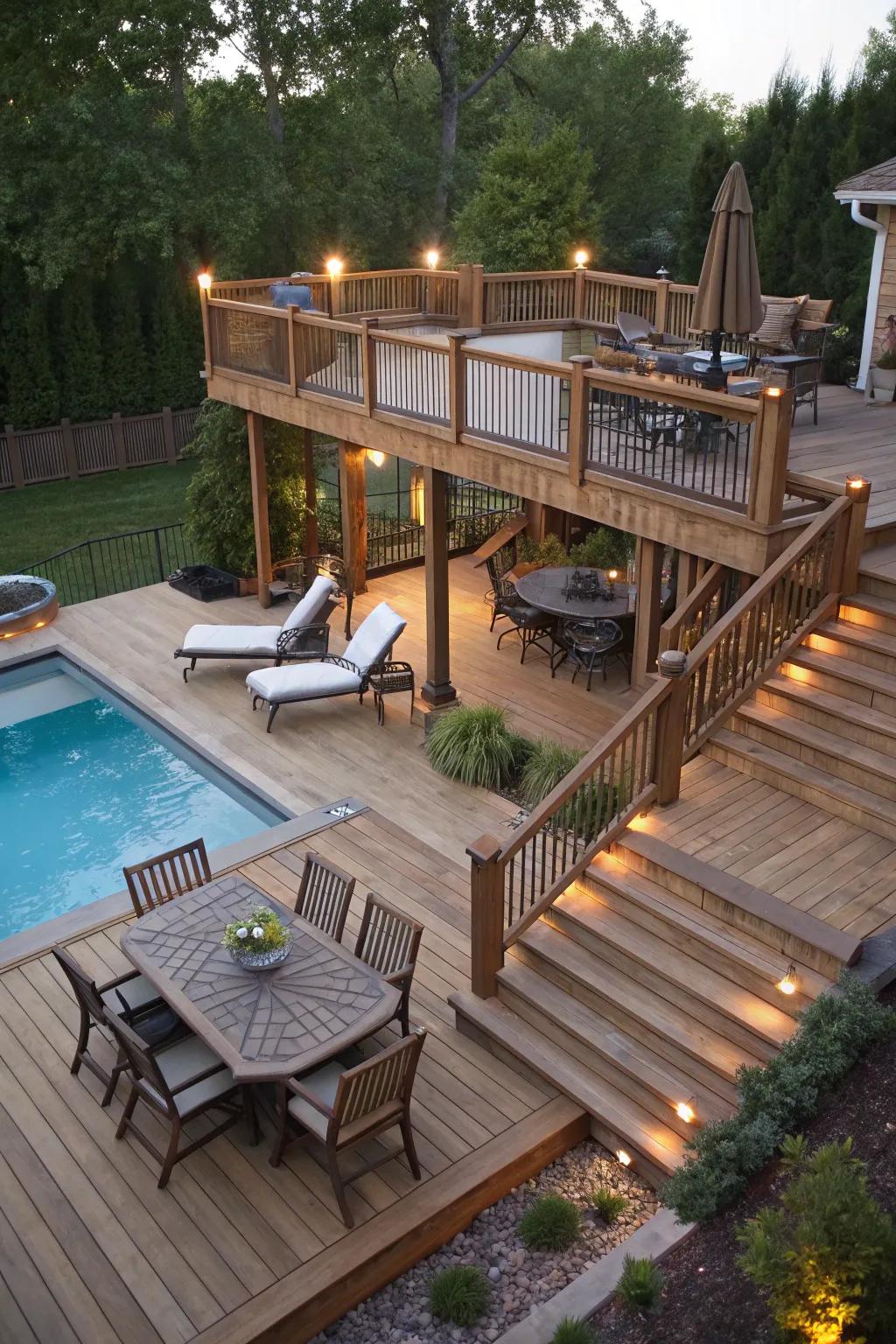 Dual-level decks provide dynamic space utilization.