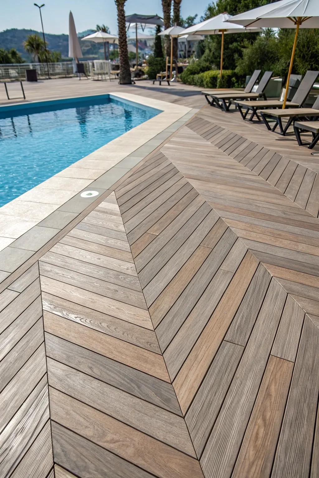 Chevron patterns add playful movement to decking.