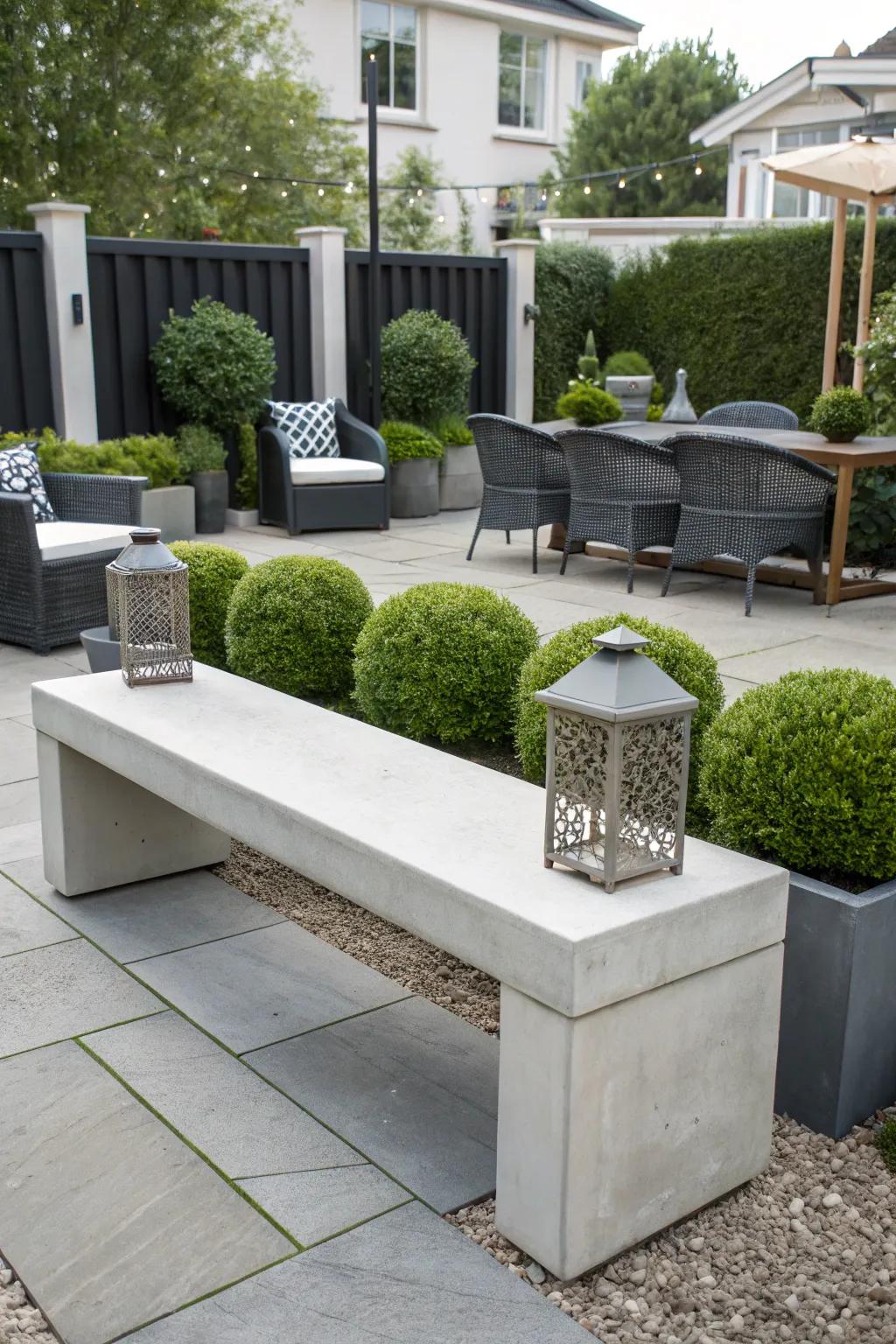 Achieve modern style with a durable concrete bench.