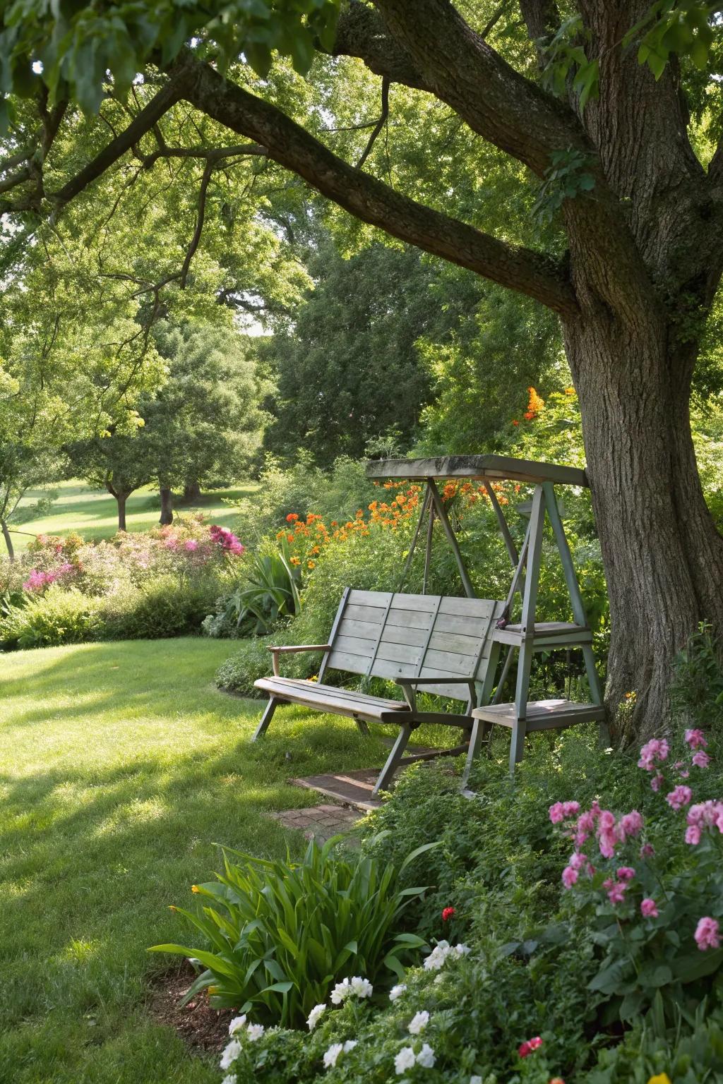 Relax with the soothing motion of a glider bench.