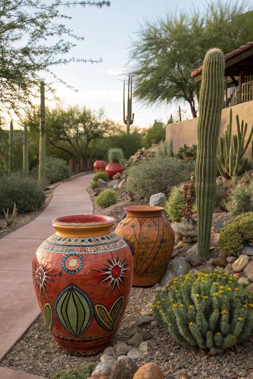 Decorative pottery brings an artistic touch.