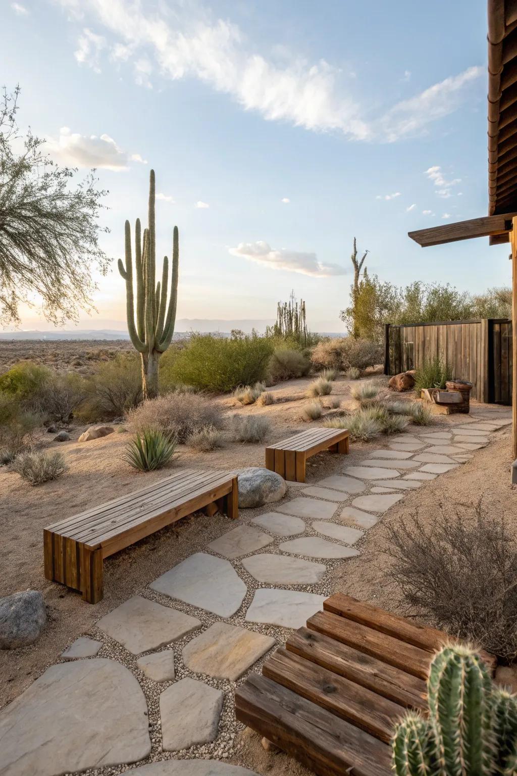 Natural materials create a cohesive desert look.