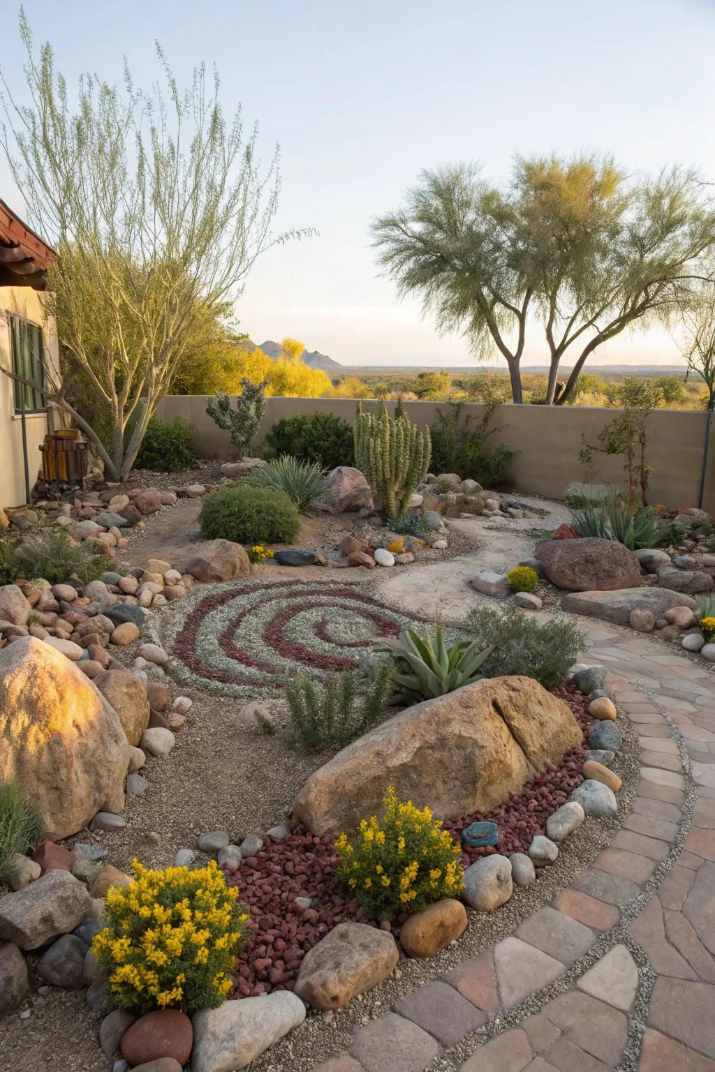 Rock gardens add a natural desert aesthetic.