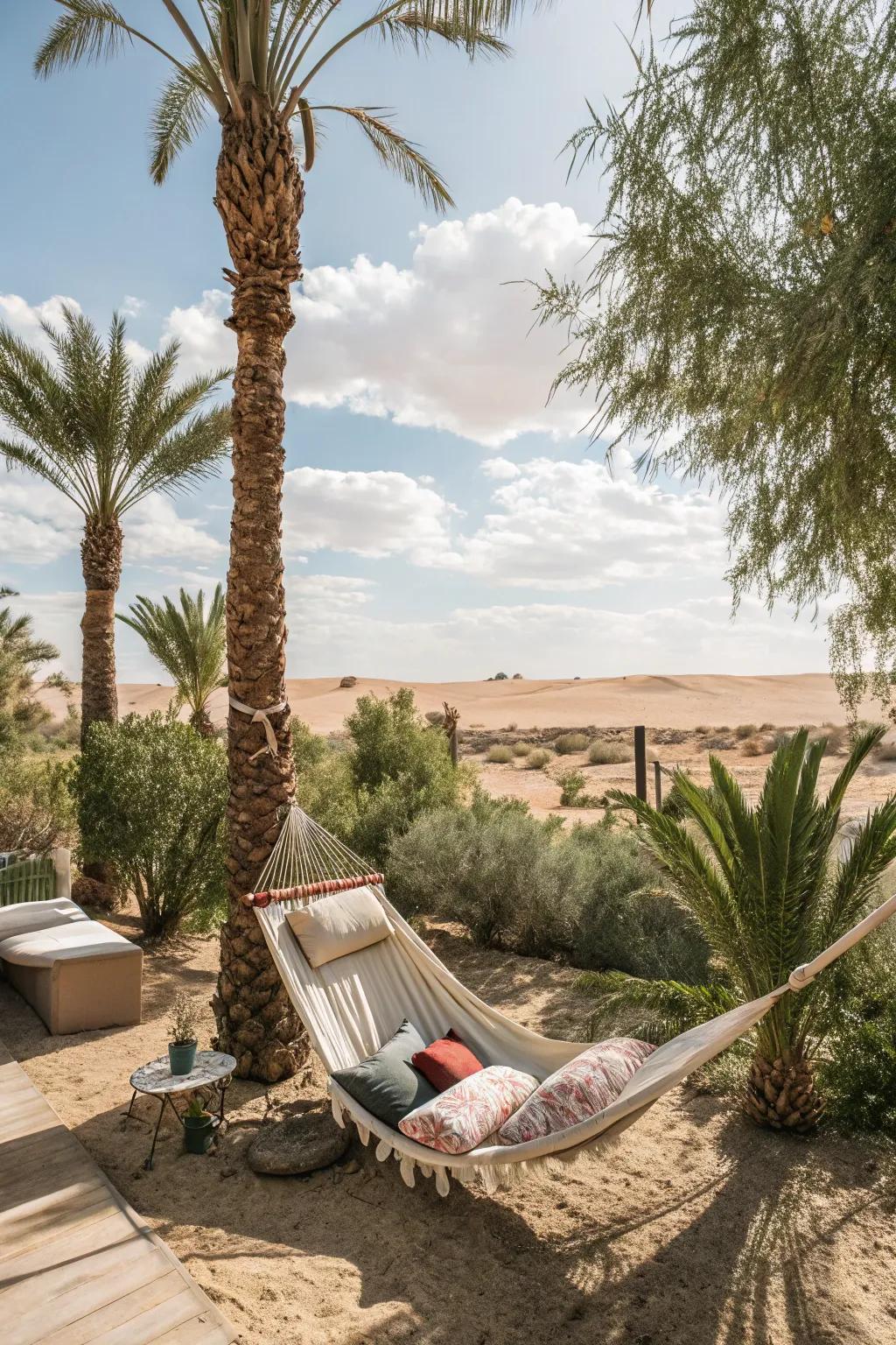 A hammock offers a perfect place to unwind.