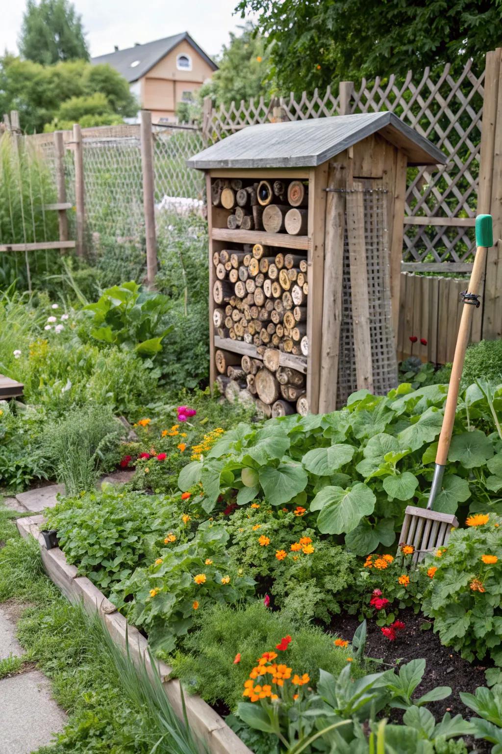 An insect hotel attracting beneficial garden visitors.