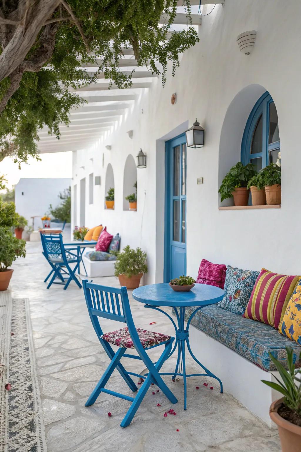 Blue accents bring a touch of Greek charm.