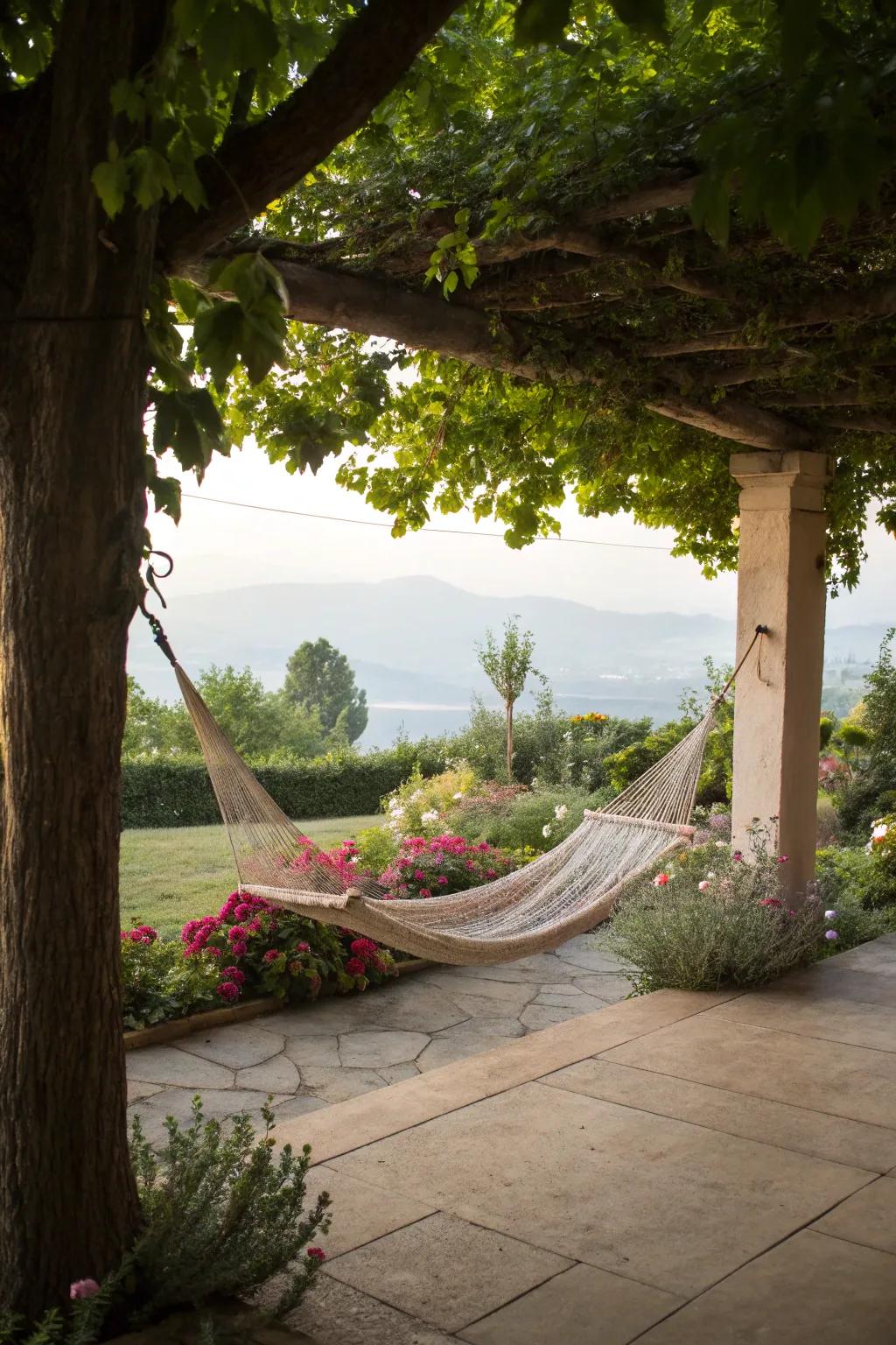Hammocks provide the ultimate relaxation spot.