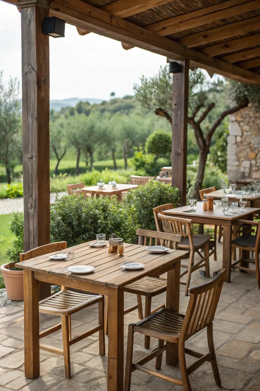 Wooden furniture enhances natural beauty.