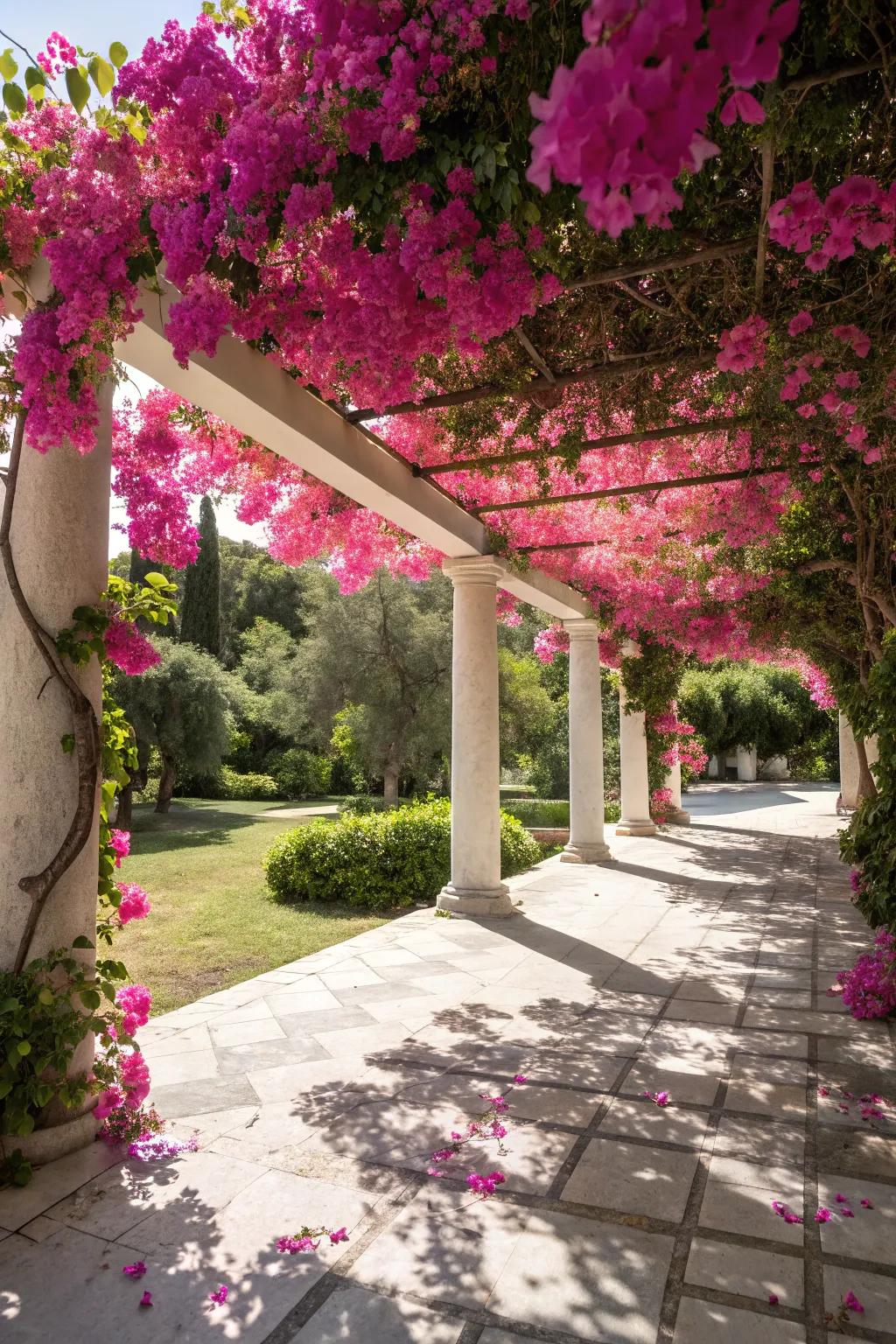 Bougainvillea blooms bring vibrant color and life.