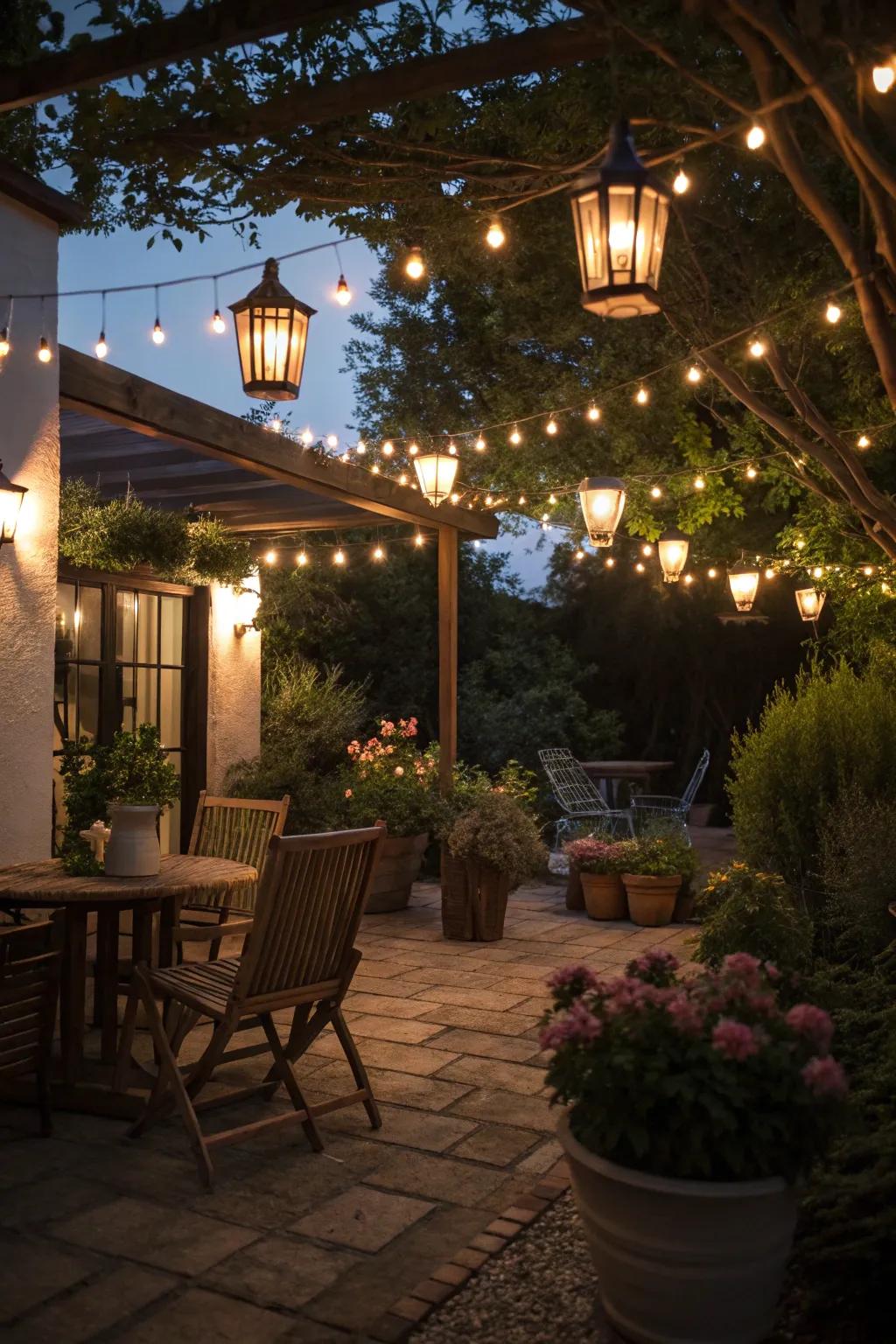 Ambient lighting enhances the evening atmosphere.