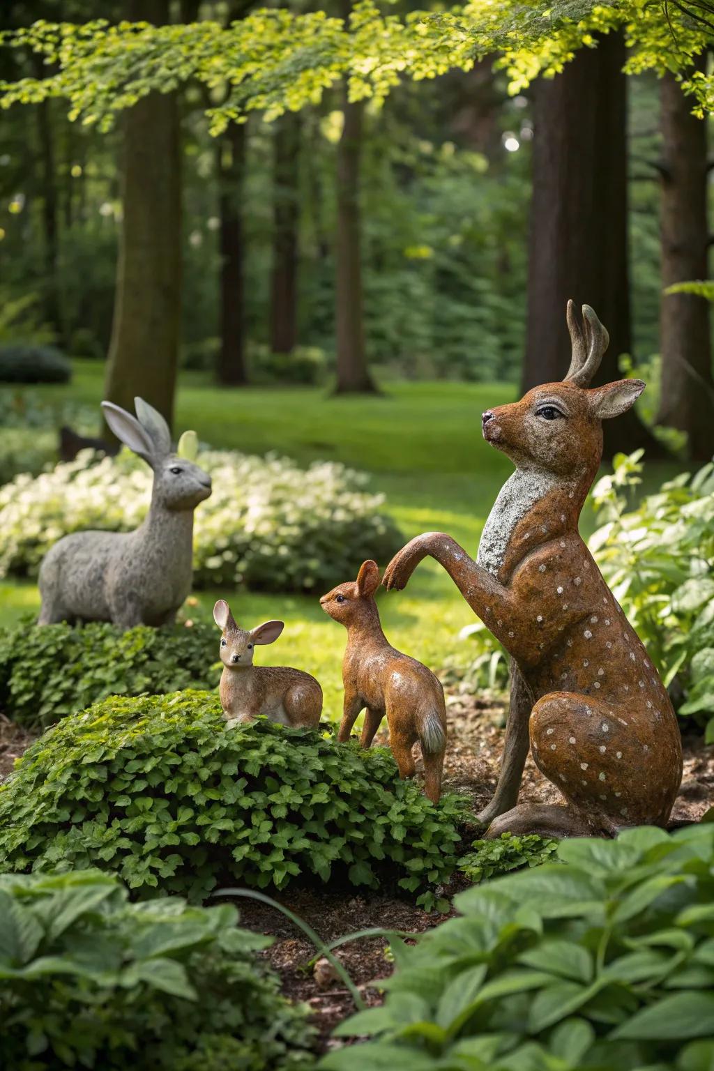 Woodland sculptures add storybook magic to outdoor spaces.