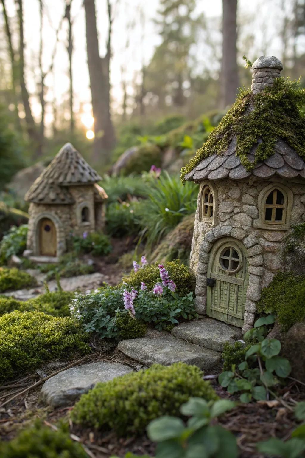 Discover the charm of tiny fairy homes hidden in the greenery.