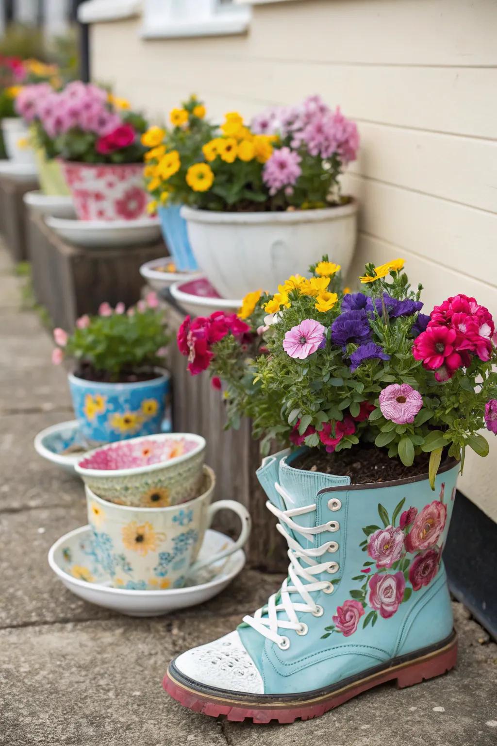 Imaginative planters bring charm and character to the garden.