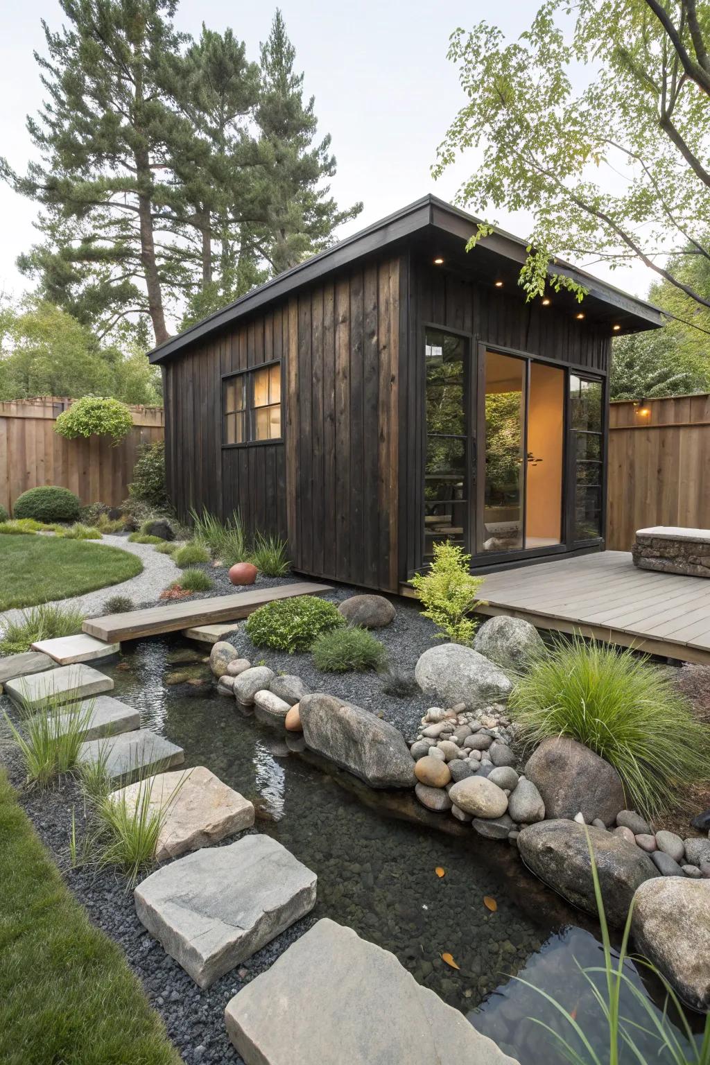 Charred wood siding provides a dramatic and bold appearance for tiny homes.