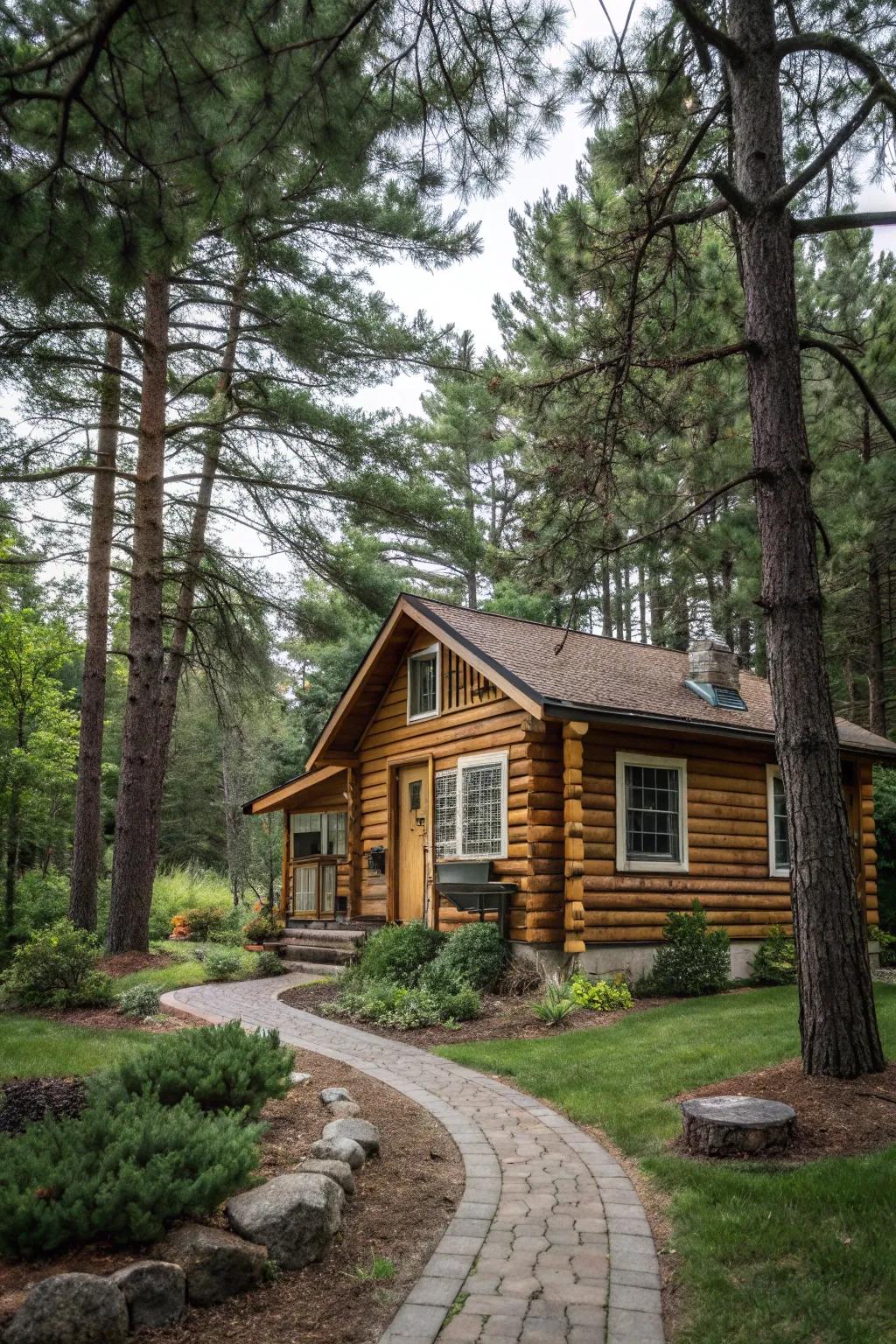 Log siding provides a cozy cabin charm for tiny homes.