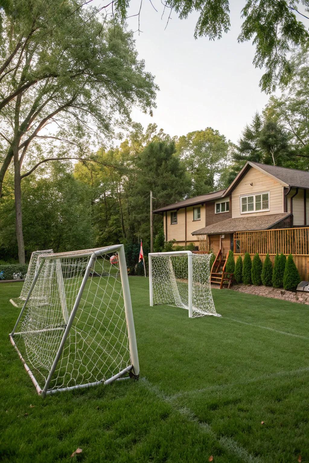 Eco-friendly nets support sustainable soccer play.