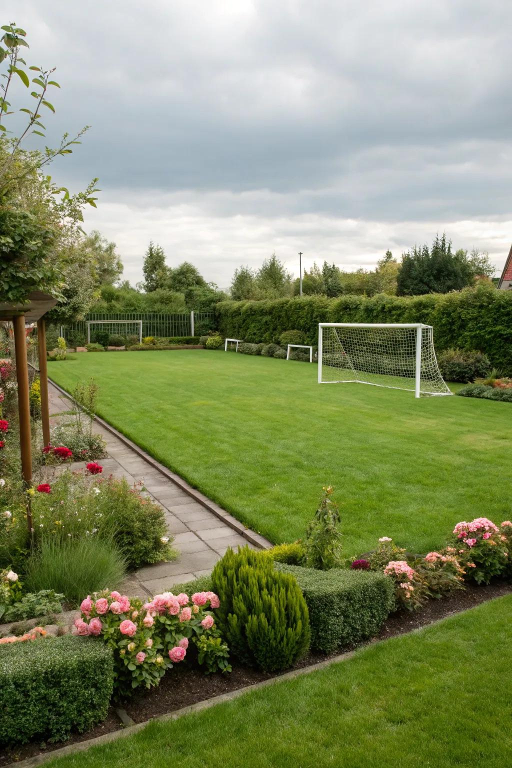 Natural grass provides an authentic soccer experience.