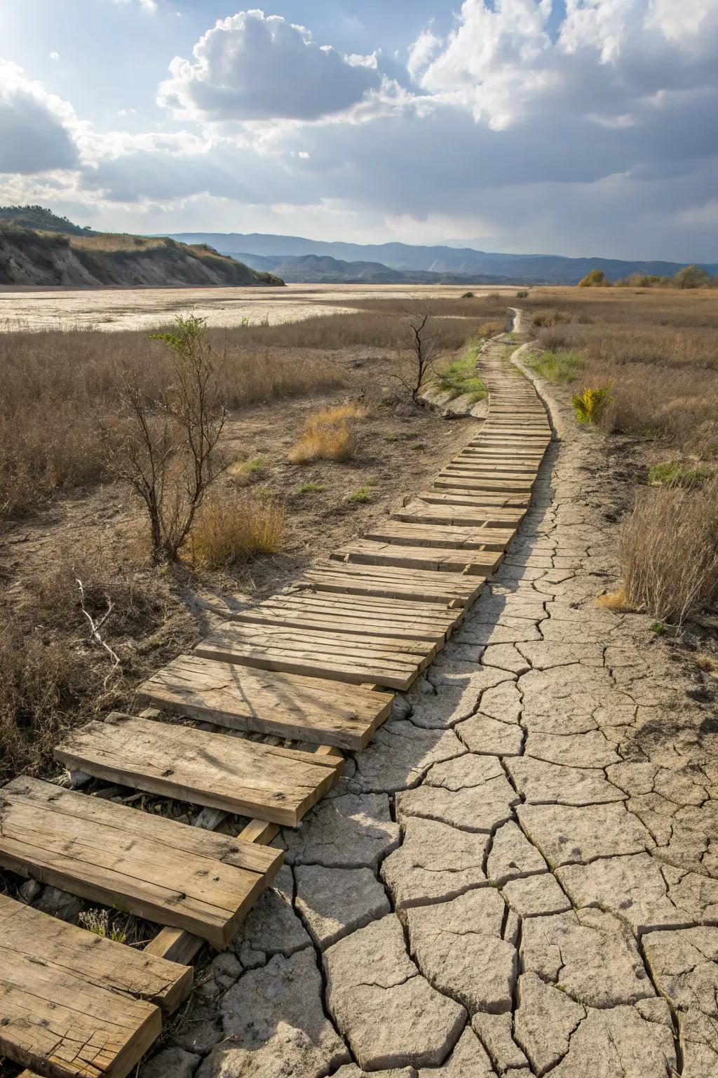 A rustic footpath adds practicality and charm to a dry river bed.