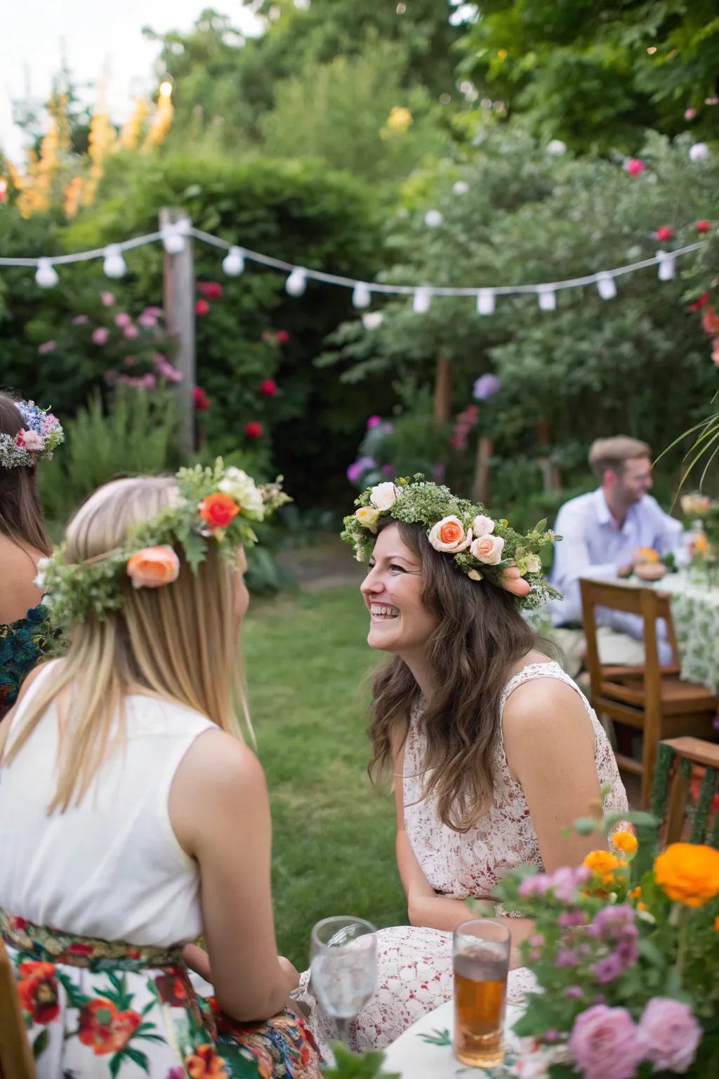 Floral crowns add a whimsical touch and make memorable party favors.