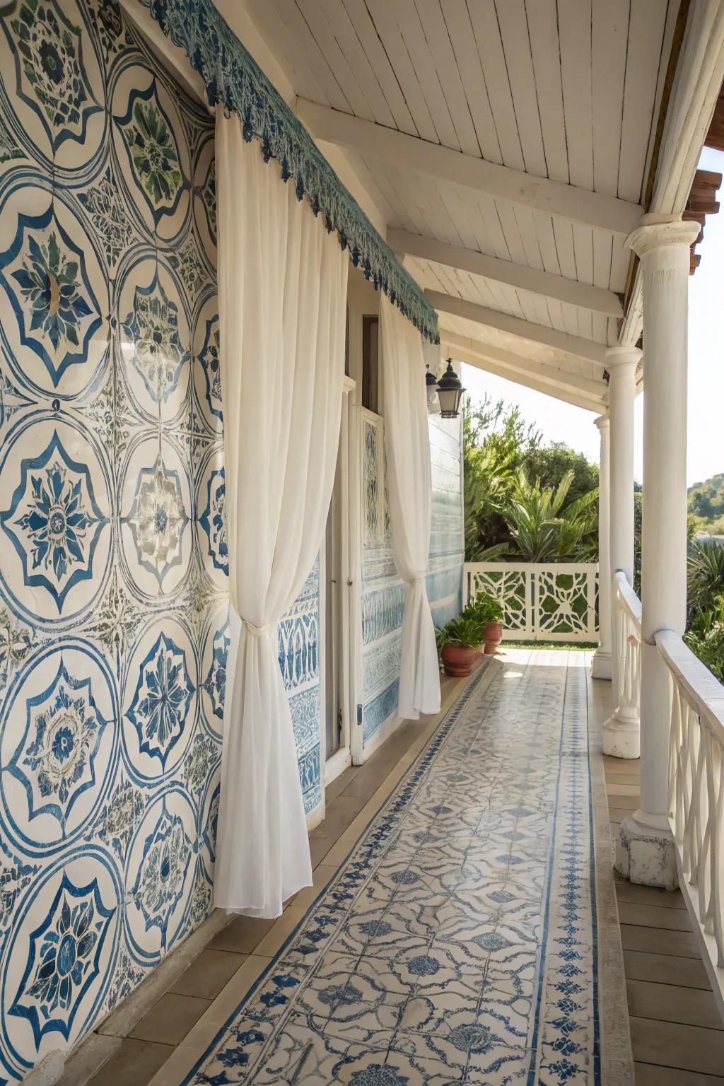 Arabesque tiles add a whimsical touch to your porch.