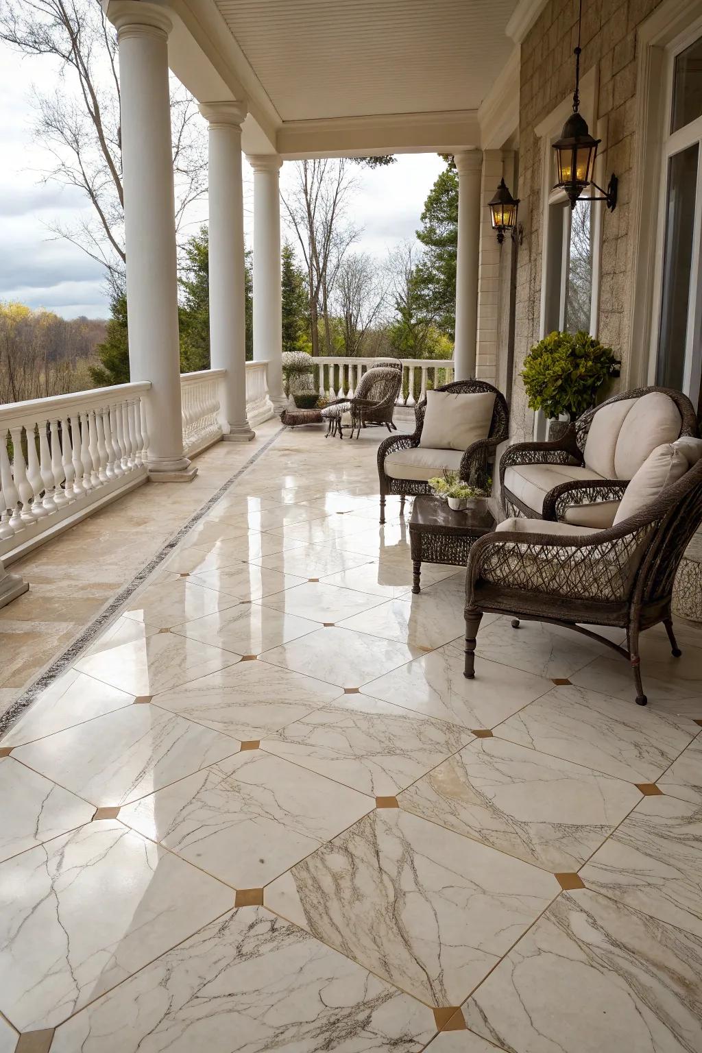 Marble-look tiles add a touch of elegance to any outdoor space.