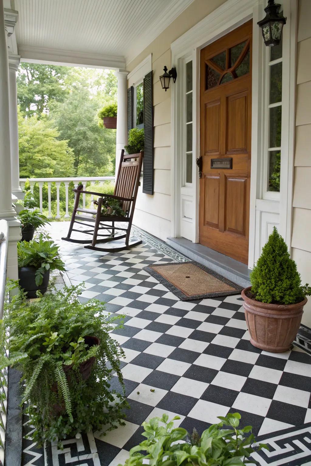 Checkerboard tiles add a playful, nostalgic touch.