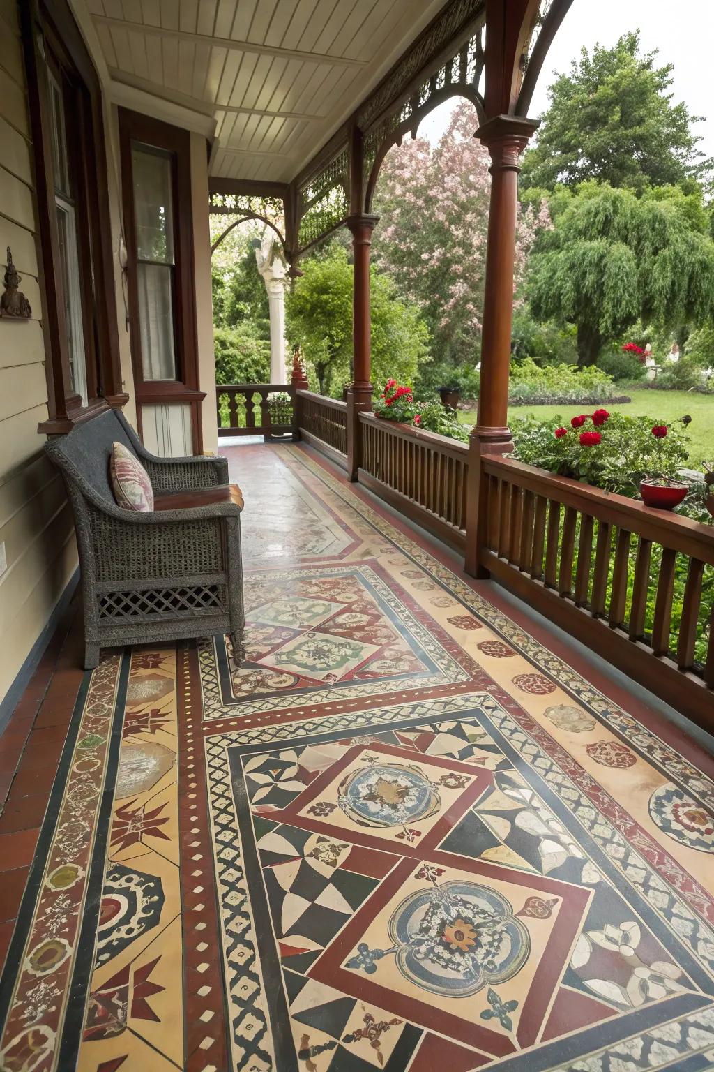 Victorian tiles bring classic elegance to any porch.