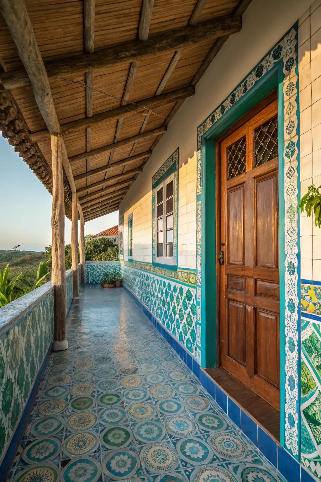 Brightly colored tiles can transform your porch into a vibrant oasis.