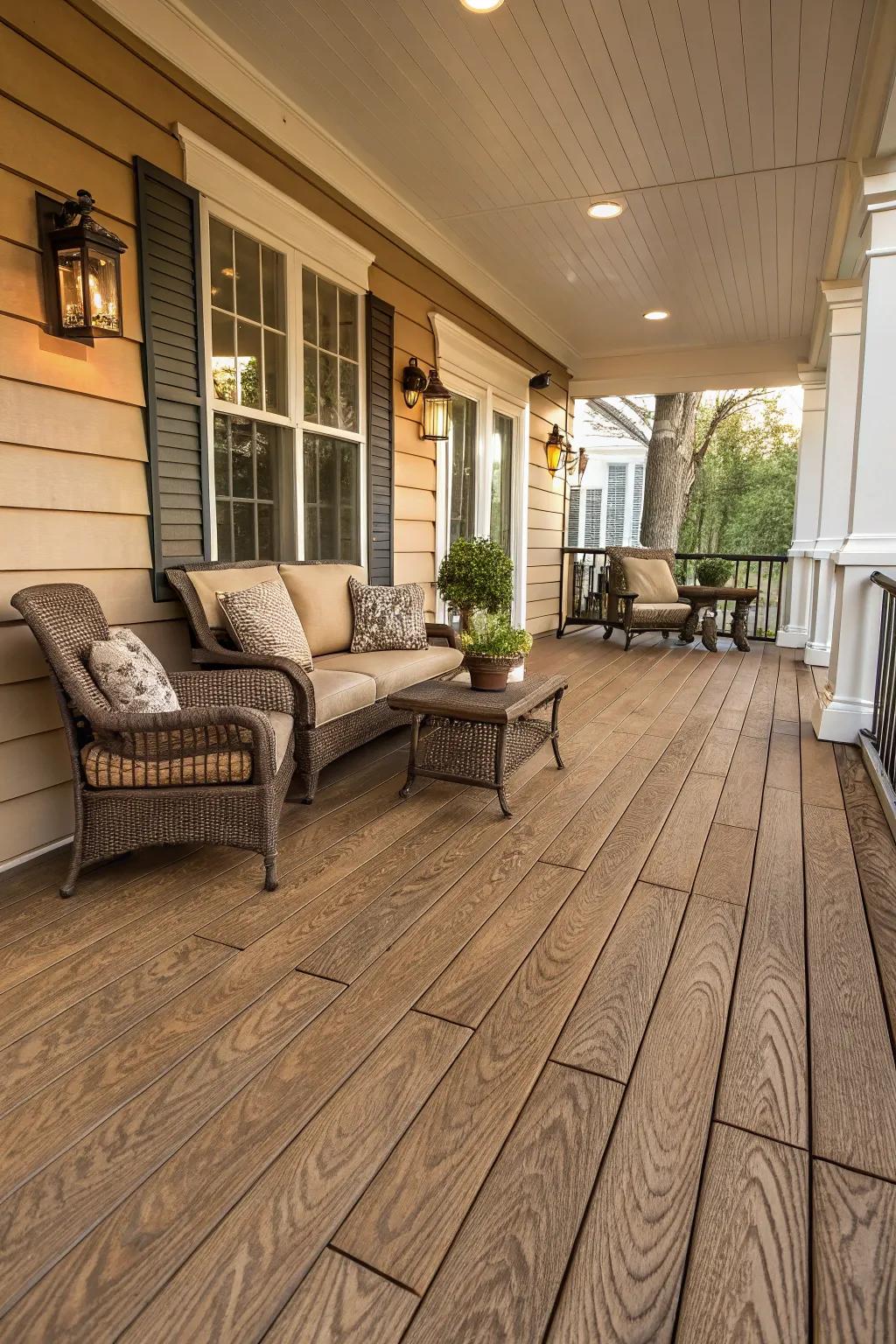 Wood-look tiles offer the charm of wood without maintenance worries.