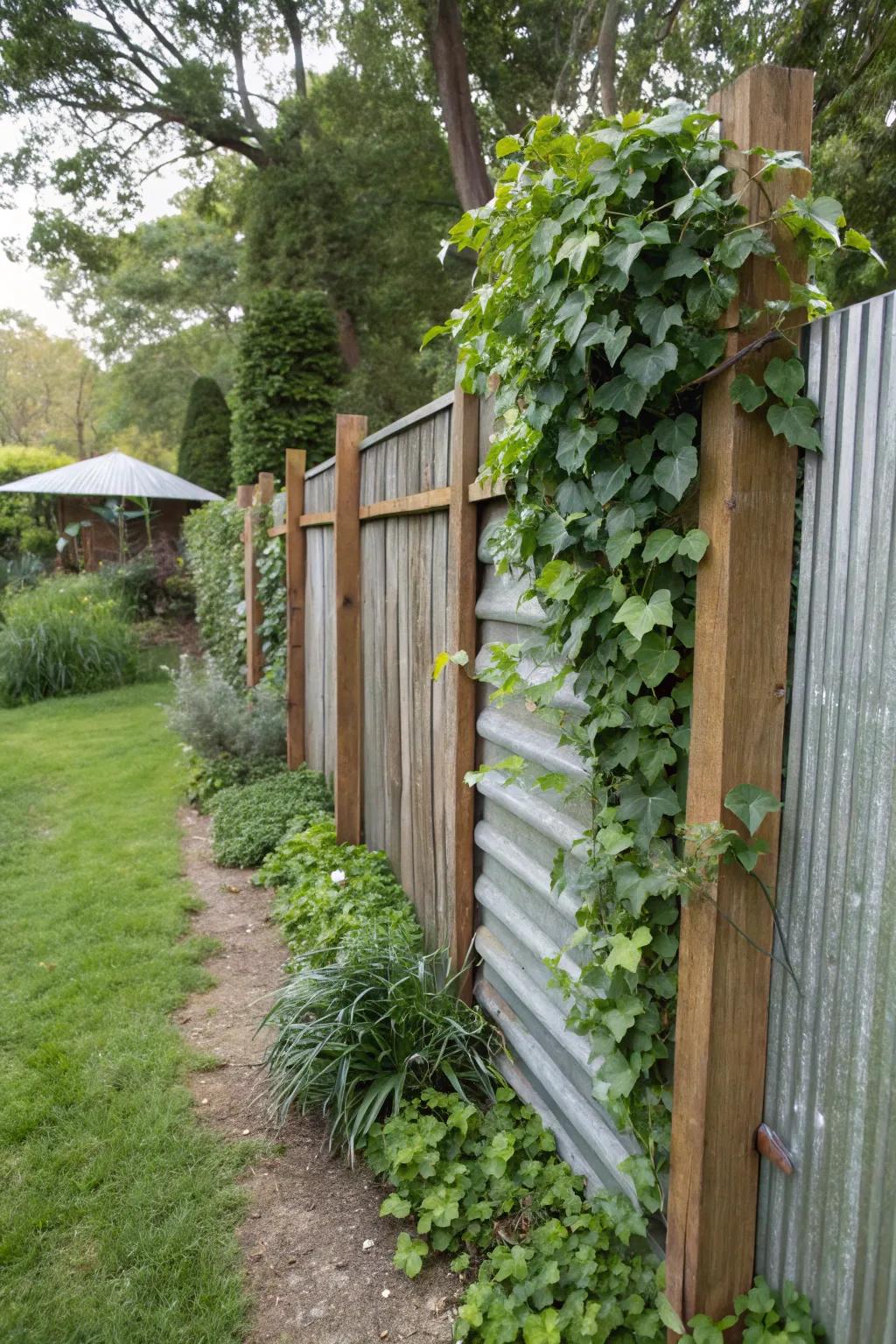 Blend nature and design with climbing plants on metal and wood fences.