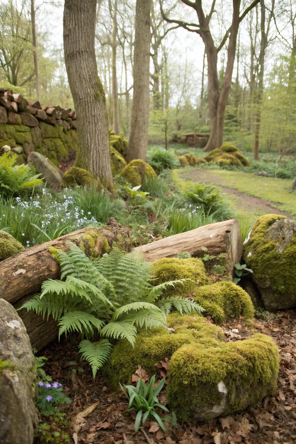 A soft, green carpet made from ferns and moss.