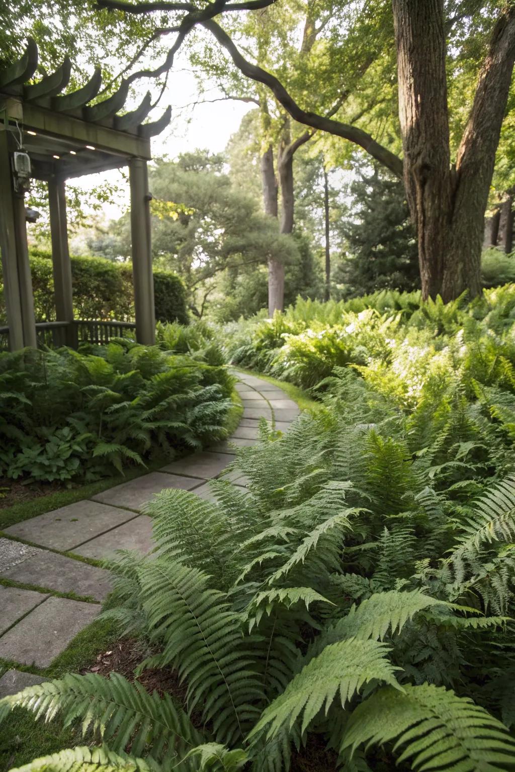A calm shady retreat complemented by ferns.