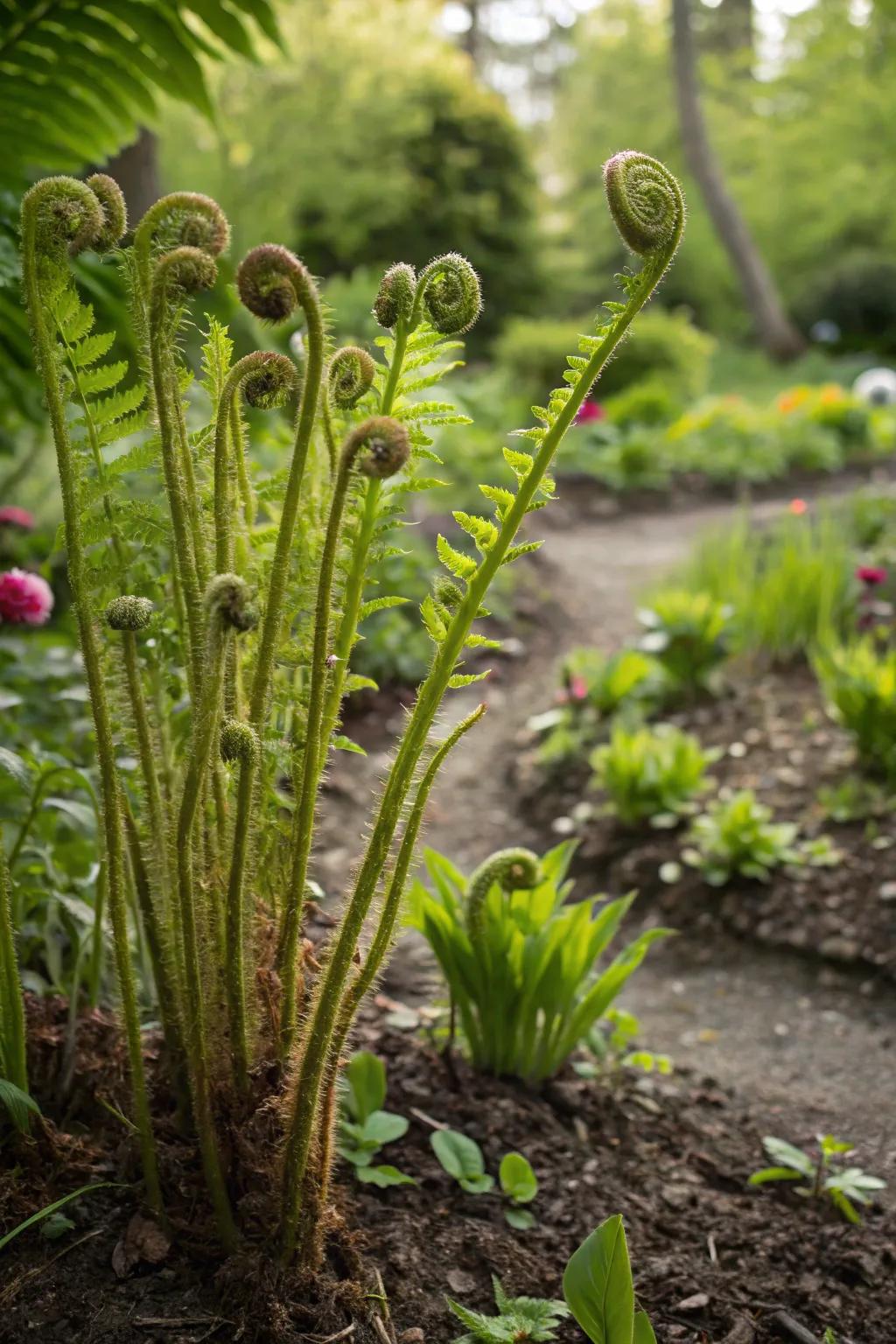 Edible fern varieties adding interest and flavor to the garden.