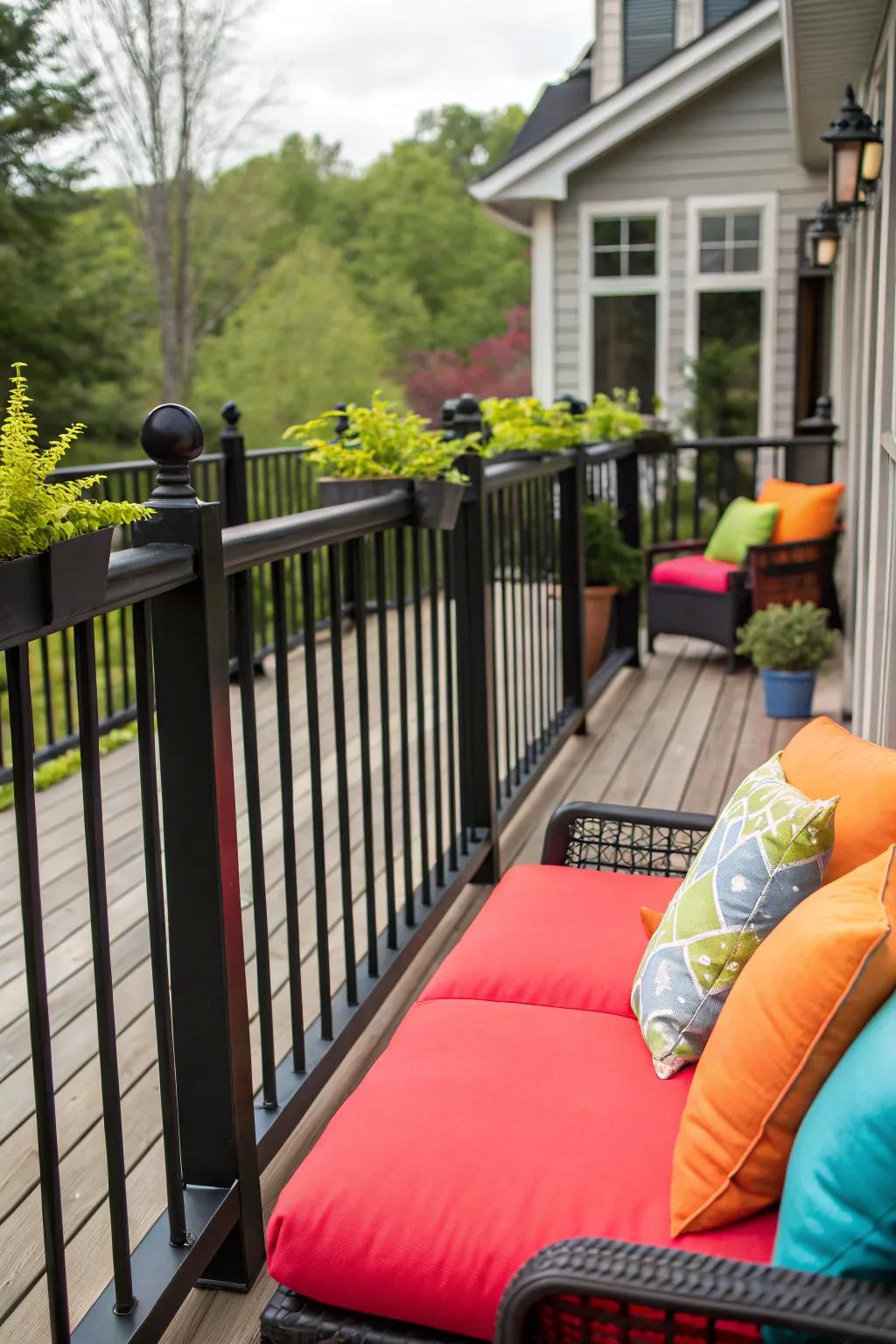Bold colors complement the sophistication of black railings.