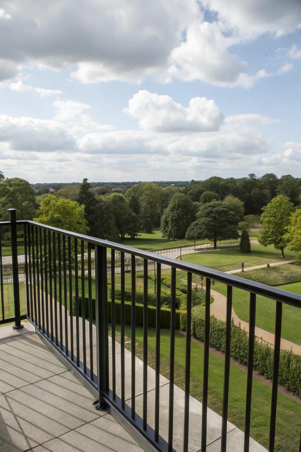 Open-design black railings maintain an airy feel on this deck.