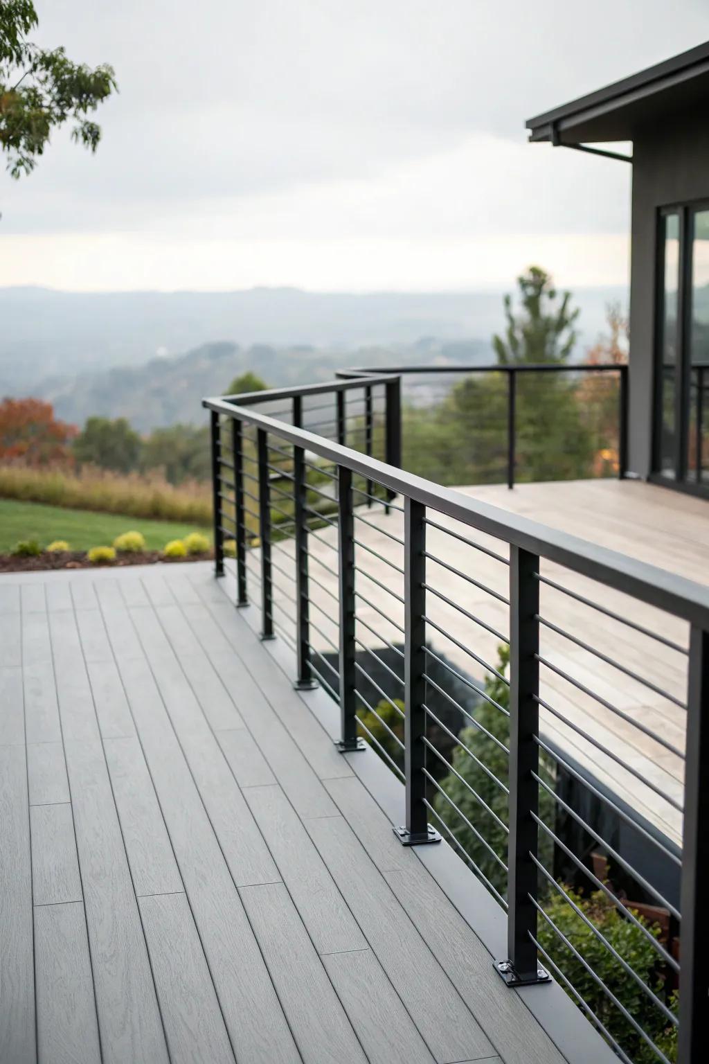Asymmetrical designs make these black railings a standout feature.
