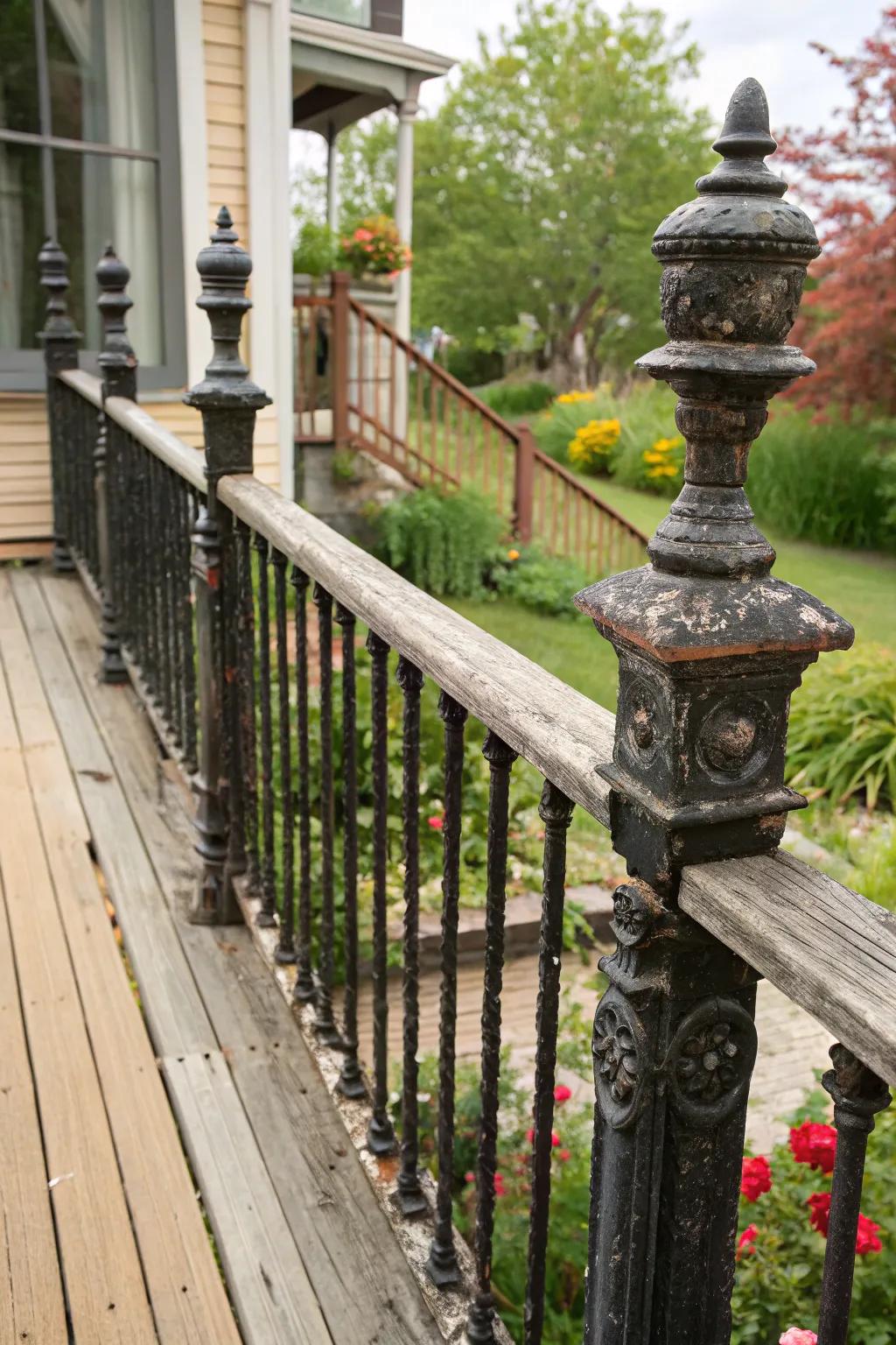 Vintage-style railings bring nostalgic charm to this deck.