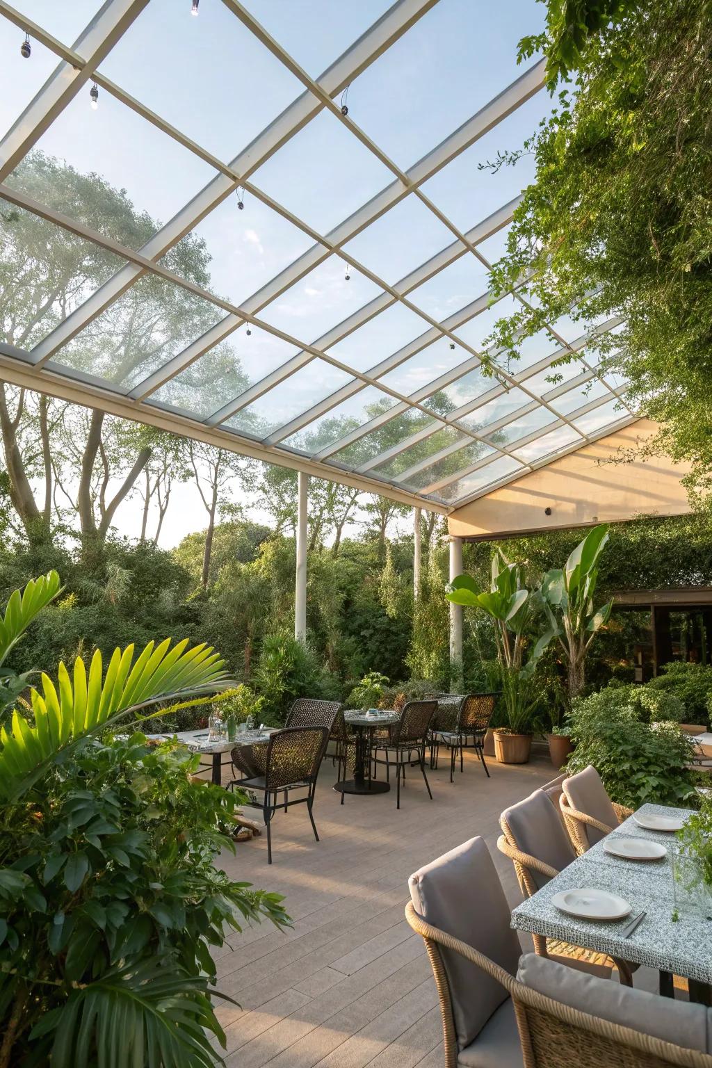 Transparent roofs offer protection without blocking views.