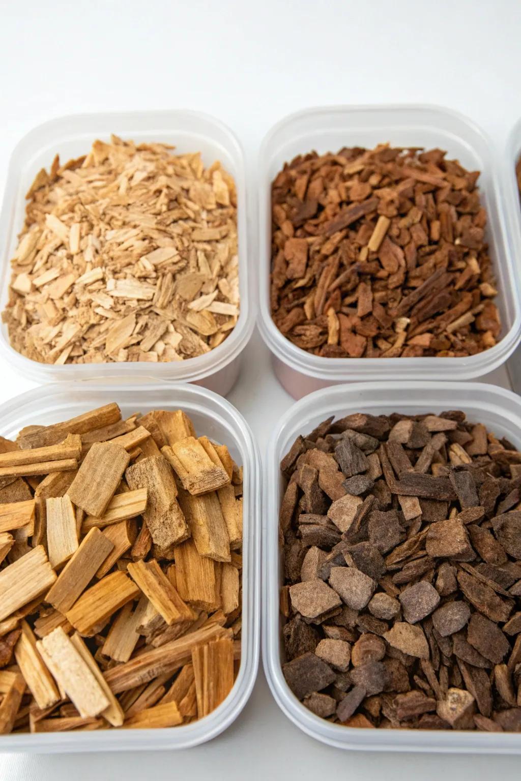 A variety pack of wood chips allows for flavor experimentation.