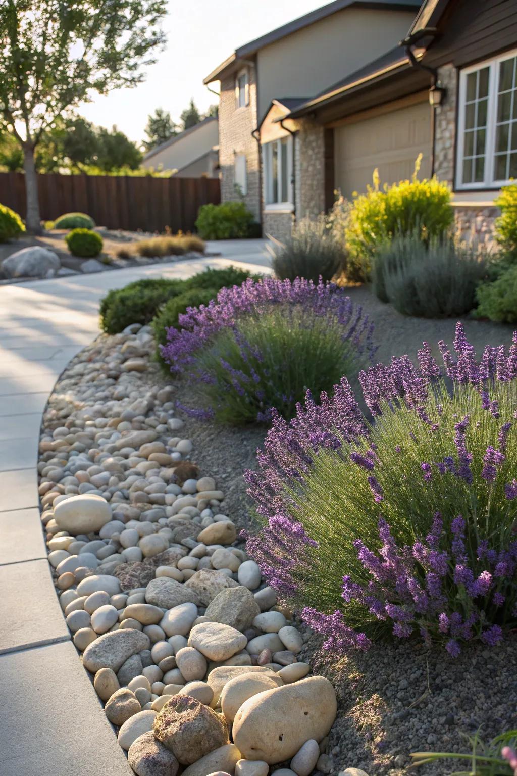 Lavender adding charm to a rock garden.