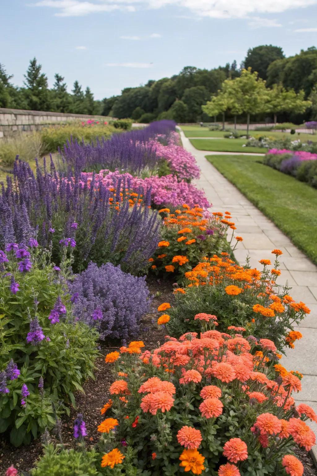 Lavender combined with vibrant companion flowers.