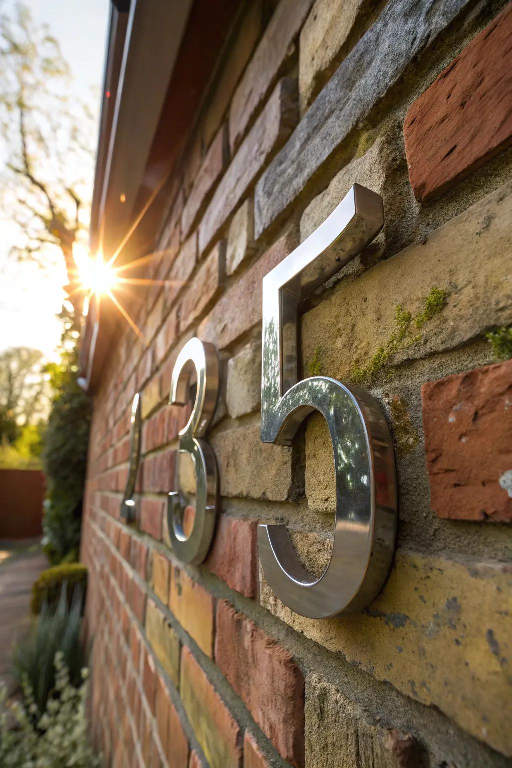 Metallic numbers shine against a brick backdrop