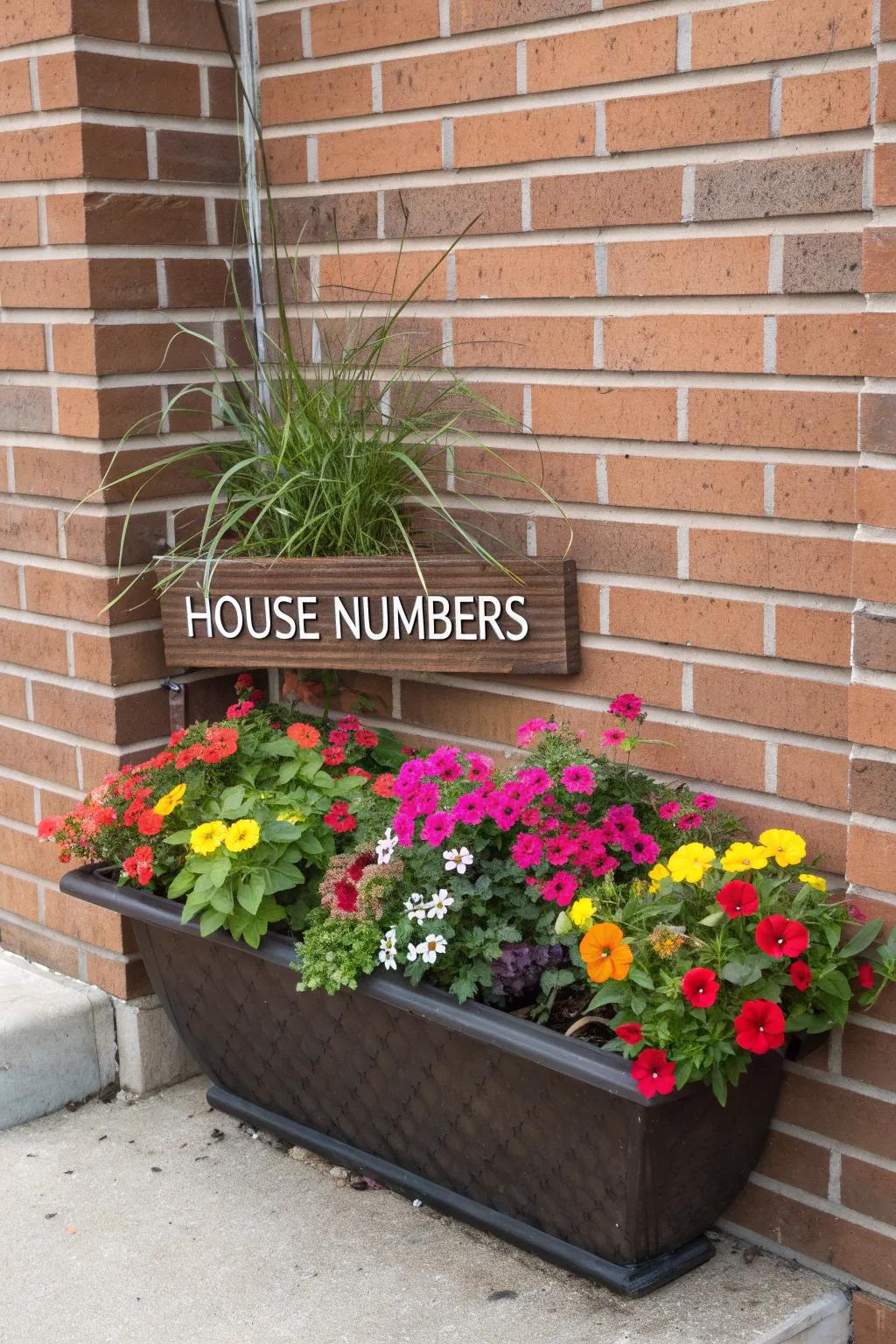 Planters add a splash of color and life to house numbers
