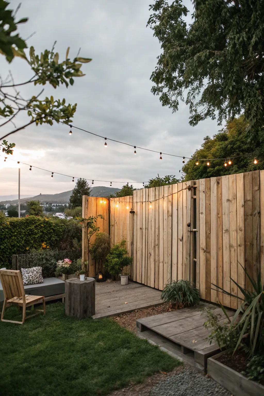 Wood paneling provides a warm, natural touch to any outdoor area.