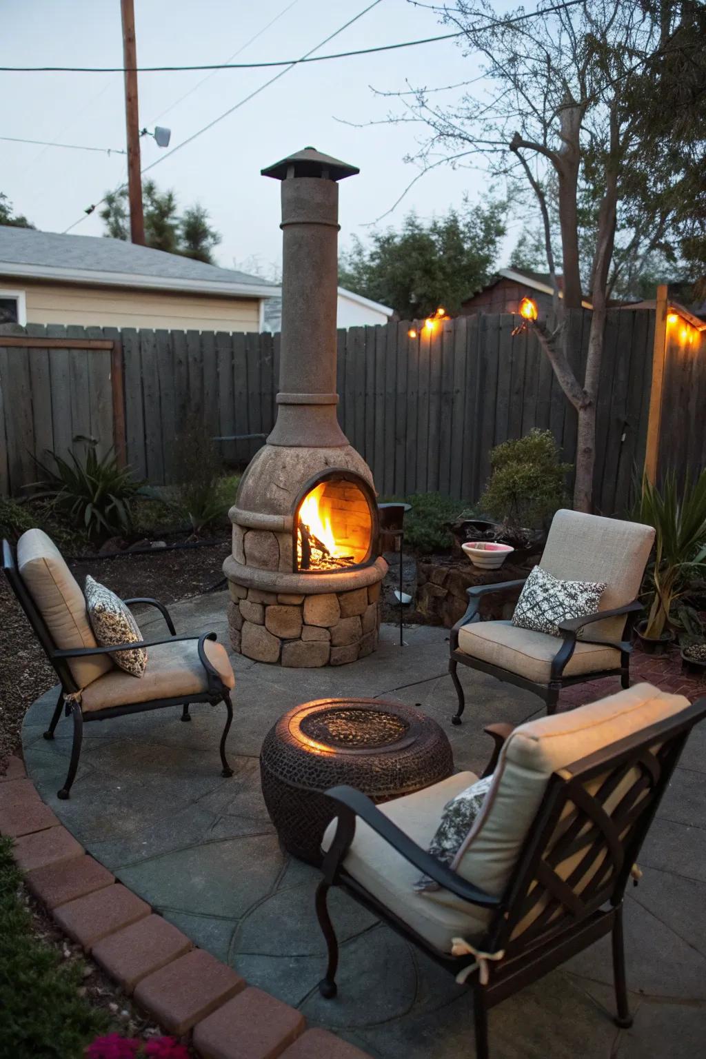 Compact and efficient chiminea for cozy spaces.