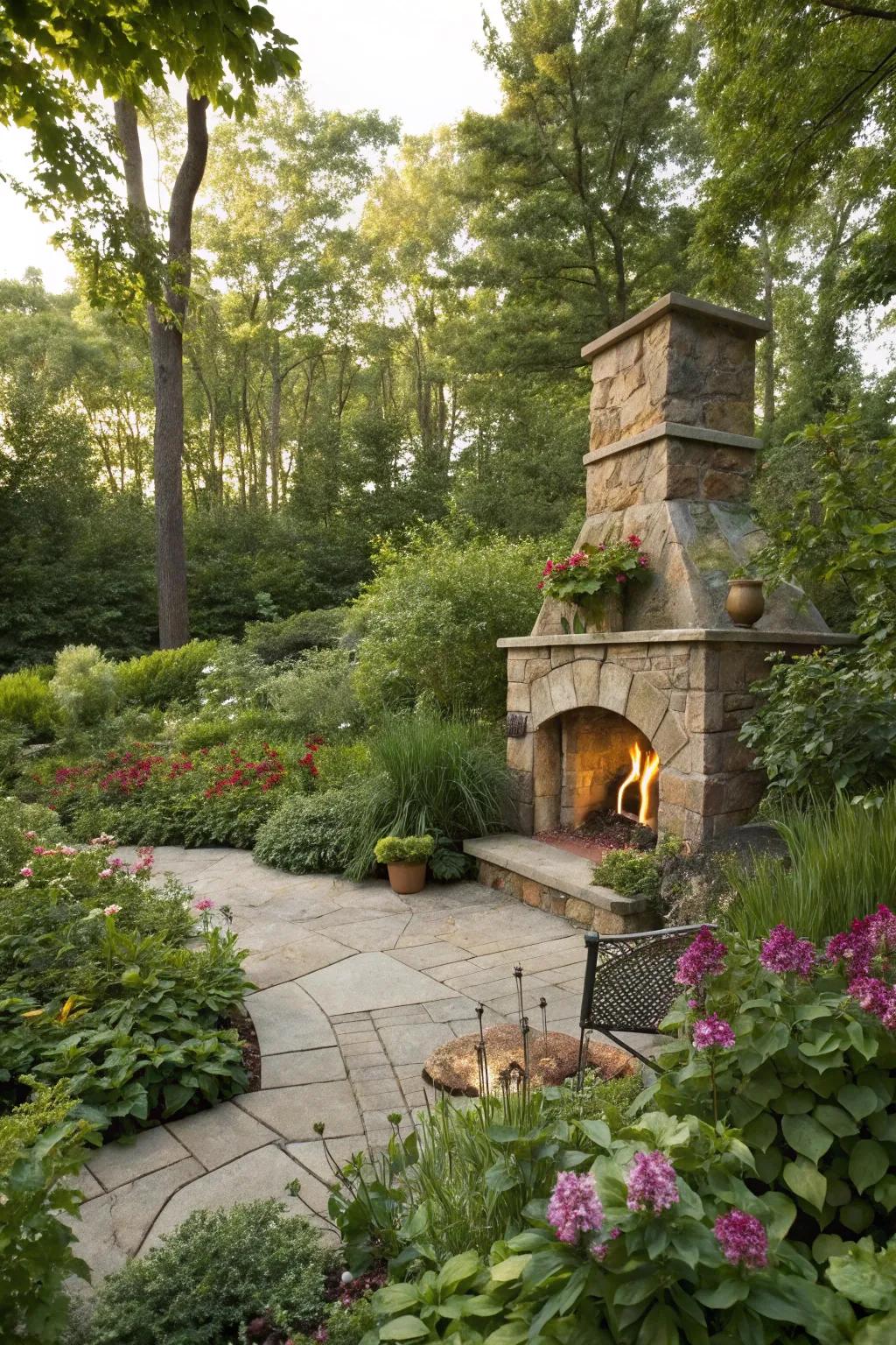 Bringing together fire features and greenery for a peaceful setting.