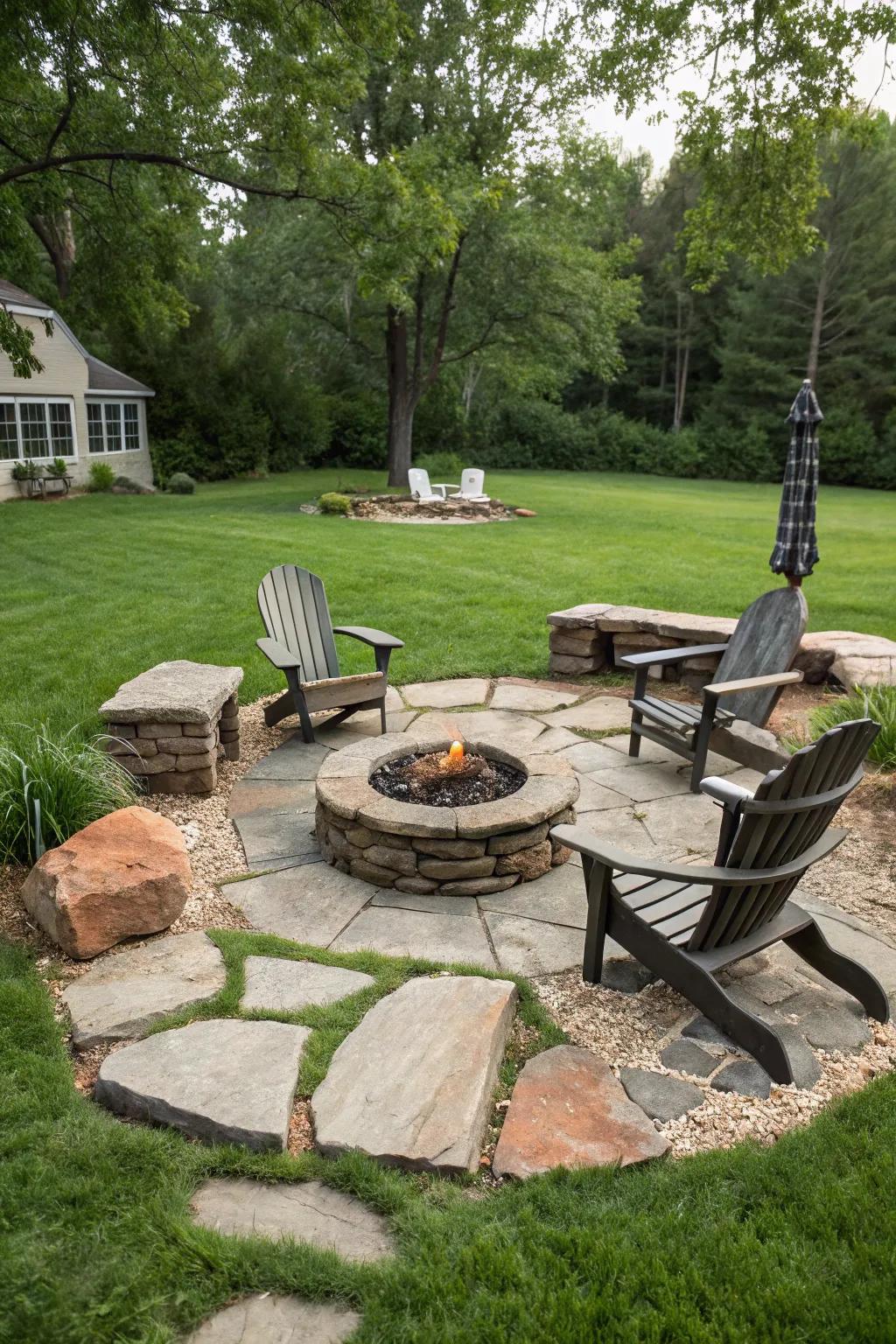 Stone circle fire pits offer durability and rustic appeal.