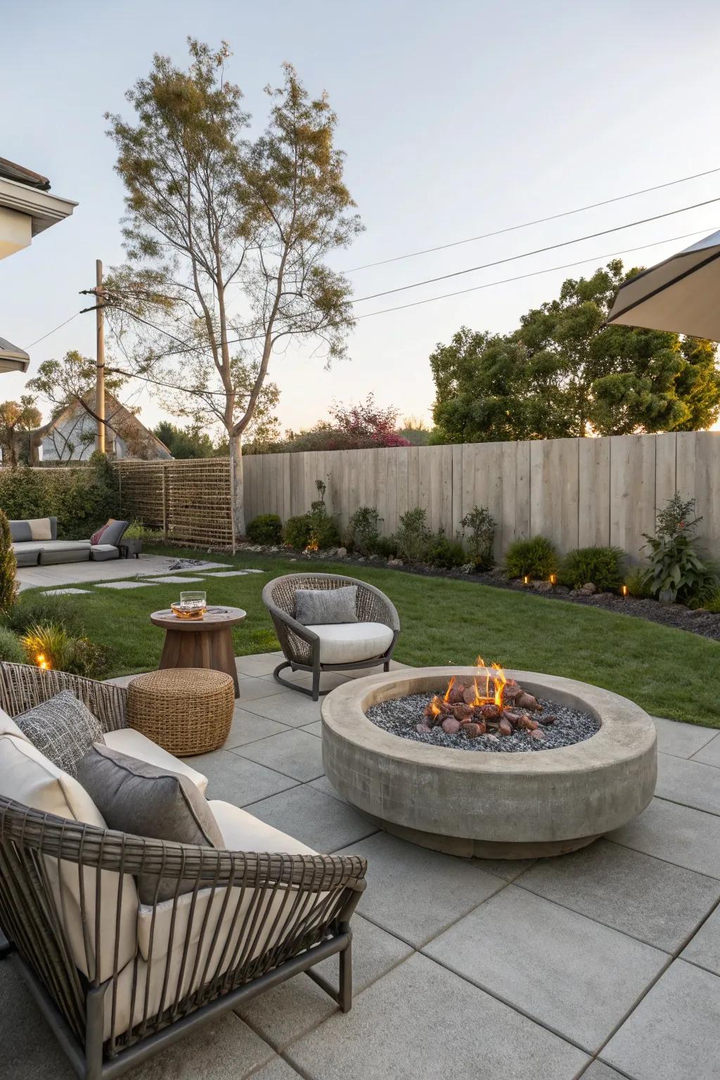 Eye-catching statement fire pits elevate outdoor aesthetics.